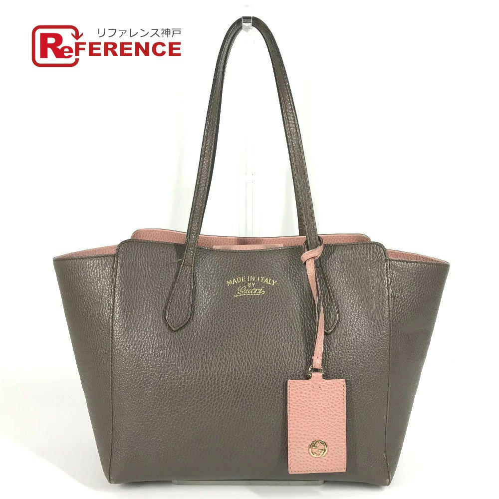 GUCCI Bicolor Logo Swing Bag Tote Shoulder Leather Gray